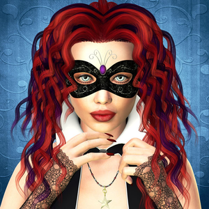 Masked Portrait of lady with Red Curly Hair
