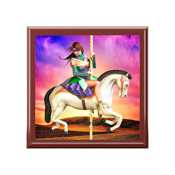 Carousel Dreams Tile Art Wooden Keepsake Jewelry Box by Artist Donna Lisa