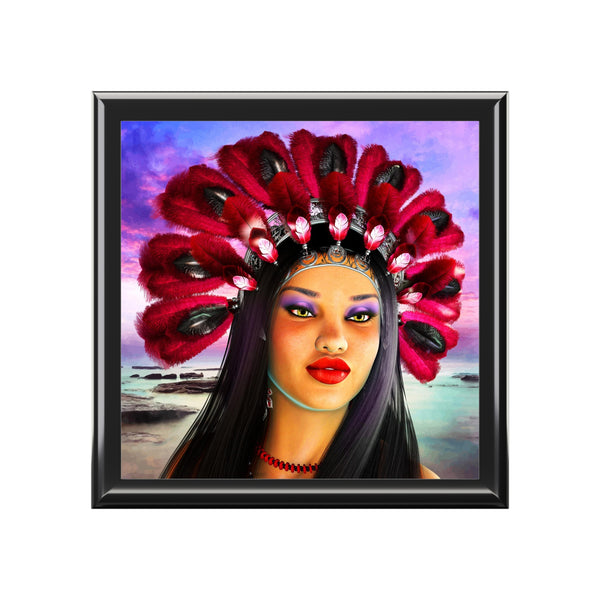 Carnival Dancer Tile Art Wooden Keepsake Jewelry Box by Artist Donna Lisa