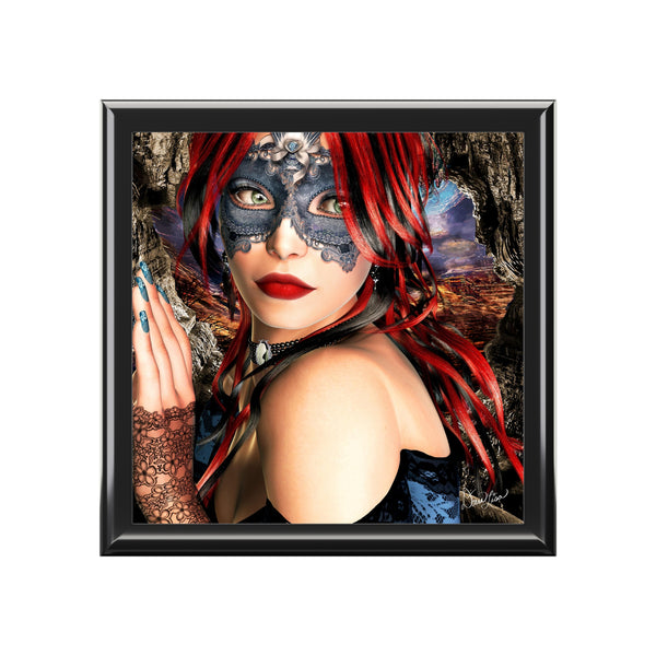 Valencia Masquerade Tile Art Wooden Keepsake Jewelry Box by Artist Donna Lisa