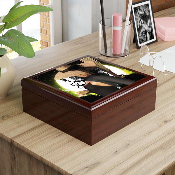 Witchin Witch Tile Art Wooden Keepsake Jewelry Box by Artist Donna Lisa
