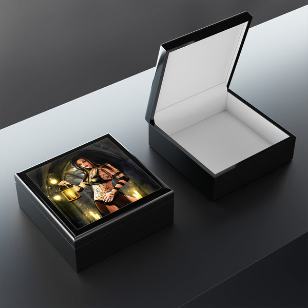 Black Spider Widow Tile Art Wooden Keepsake Jewelry Box by Artist Donna Lisa