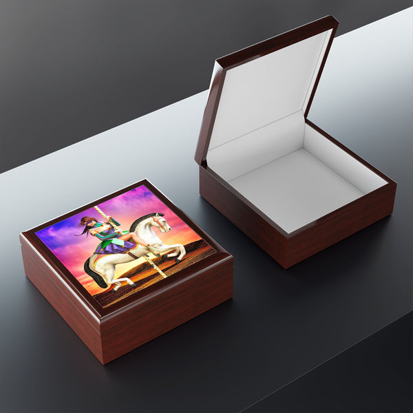 Carousel Dreams Tile Art Wooden Keepsake Jewelry Box by Artist Donna Lisa