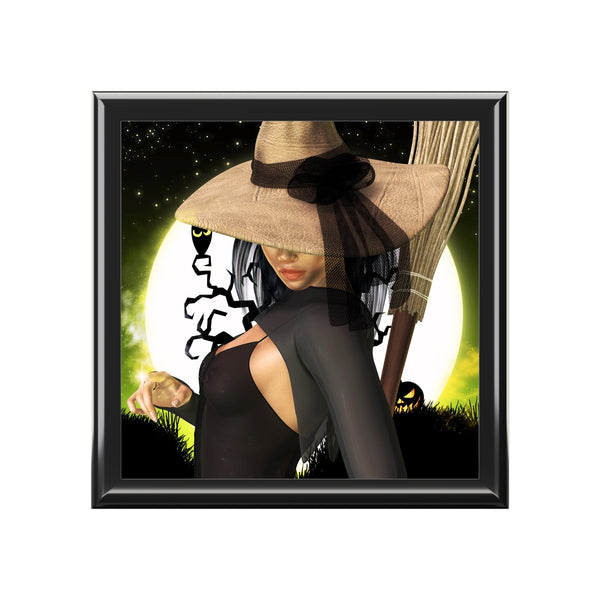 Witchin Witch Tile Art Wooden Keepsake Jewelry Box by Artist Donna Lisa