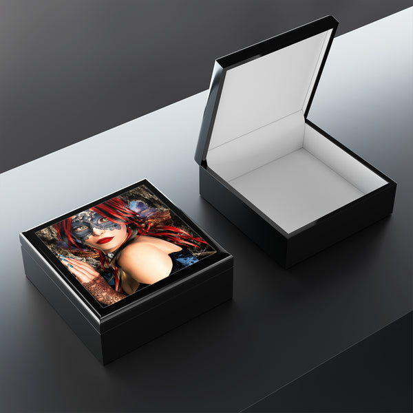 Valencia Masquerade Tile Art Wooden Keepsake Jewelry Box by Artist Donna Lisa