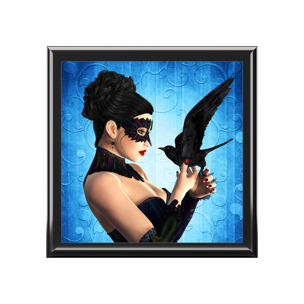 Dance of the Raven Tile Art Wooden  Keepsake Jewelry Box by Artist Donna Lisa