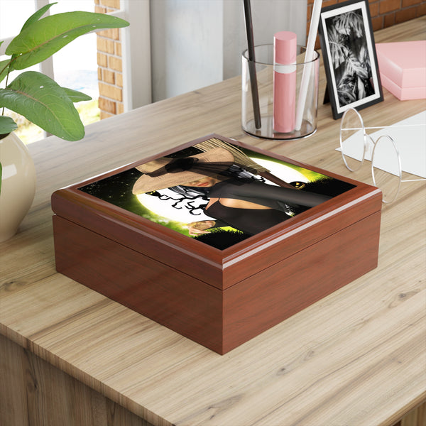 Witchin Witch Tile Art Wooden Keepsake Jewelry Box by Artist Donna Lisa