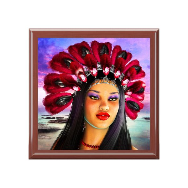 Carnival Dancer Tile Art Wooden Keepsake Jewelry Box by Artist Donna Lisa