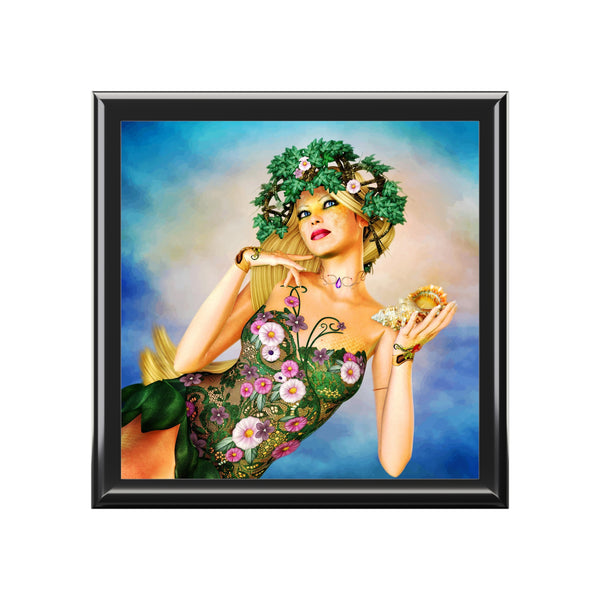 Sereia Mermaid Portrait Tile Art Wooden Keepsake Jewelry Box by Artist Donna Lisa
