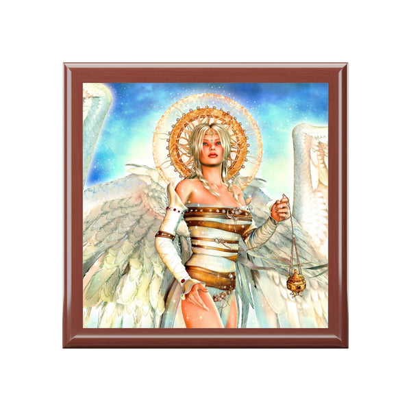 Heavenly Angel Tile Art Wooden Keepsake Jewelry Box by Artist Donna Lisa