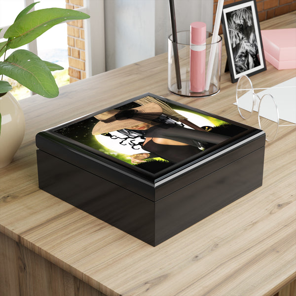 Witchin Witch Tile Art Wooden Keepsake Jewelry Box by Artist Donna Lisa