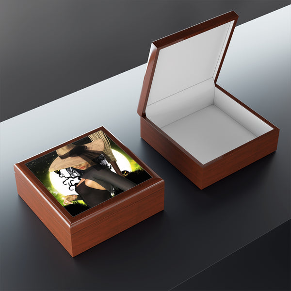 Witchin Witch Tile Art Wooden Keepsake Jewelry Box by Artist Donna Lisa