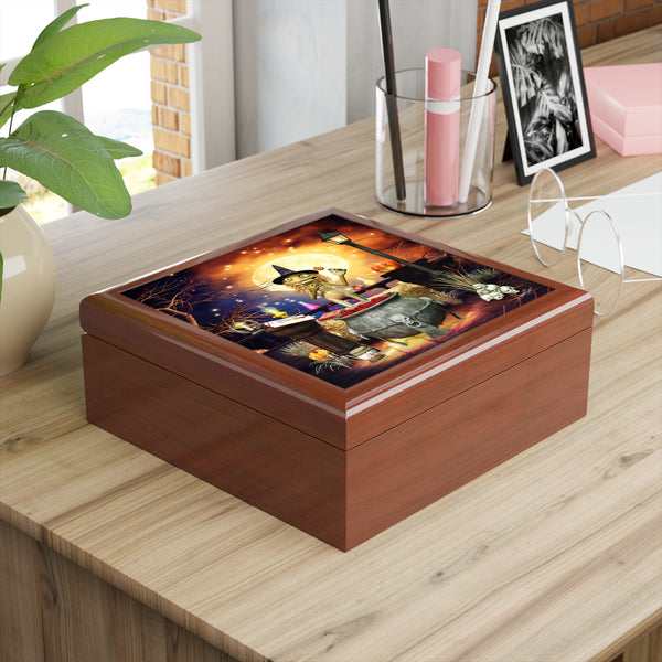 Wizardly Tile Art Wooden Keepsake Jewelry Box by Artist Donna Lisa
