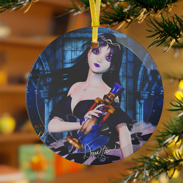 Gothic Nutcracker Ballerina Art Glass Ornament by Artist Donna Lisa