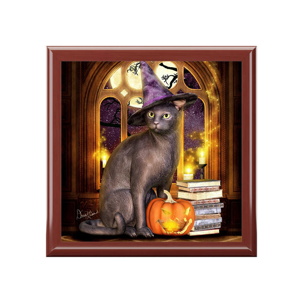 Meowgical Cat Tile Art Wooden Keepsake Jewelry Box by Artist Donna Lisa