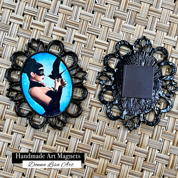 "Dance of the Raven" - Handmade Antique Style Black Magnet - by Artist Donna Lisa