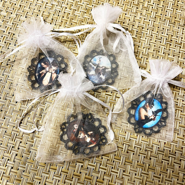 Set of 4 Handmade Mini Artworks Antique Style Black Magnets Collection - by Artist Donna Lisa