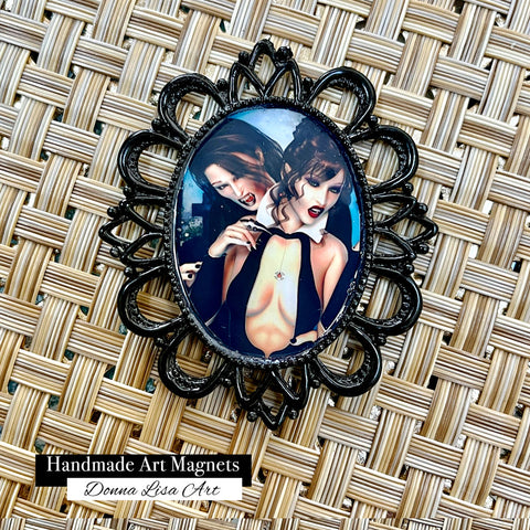 Vampire Desire - Handmade Antique Style Black Magnet - by Artist Donna Lisa