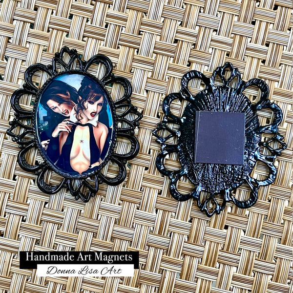 Vampire Desire - Handmade Antique Style Black Magnet - by Artist Donna Lisa