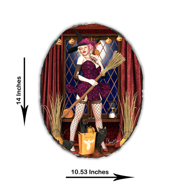 Seven Year Witch Pinup Artwork - Standing Slate Collectible Keepsake Art by Artist Donna Lisa