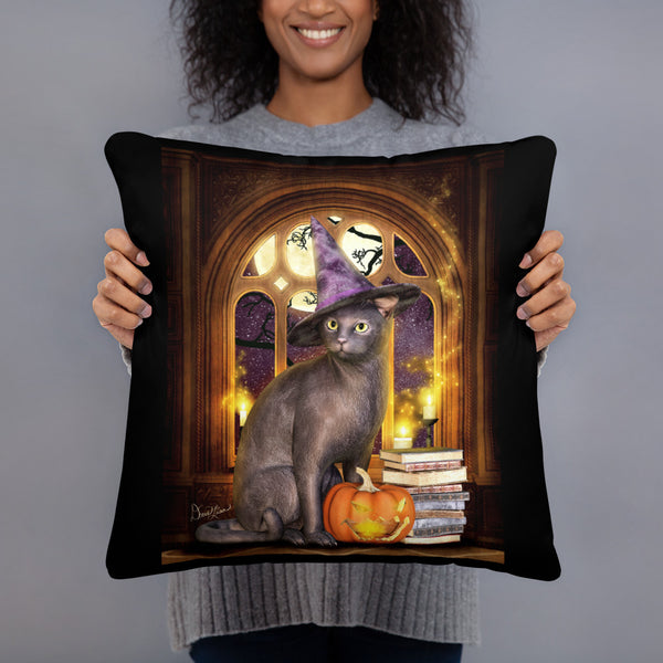 Meowgical Black Cat Throw Pillow - by Artist Donna Lisa