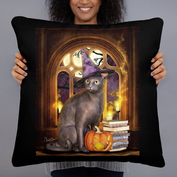 Meowgical Black Cat Throw Pillow - by Artist Donna Lisa