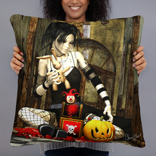 Play Zombie Girl Throw Pillow - Art by Donna Lisa