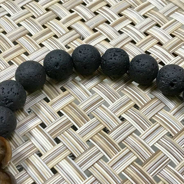 Artisan Silver Tibetan Cross, Tiger's Eye, Lava Bead Stretch Bracelet (Size 7")