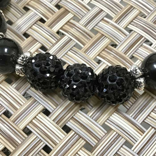 Sparkling Bead Bracelet - Black Sparkle Beads, Black Obsidian, and Black Lava Beads Flex Protection Bracelet - Size 7"