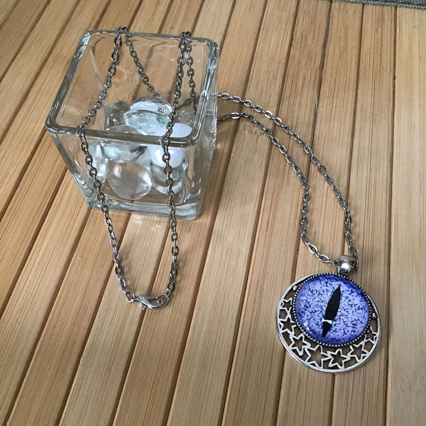 Cat's Eye - Magical Stars - Handmade Silver Talisman Amulet Necklace