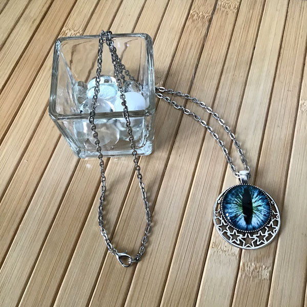 Cat's Eye - Magical Stars - Handmade Silver Talisman Amulet Necklace