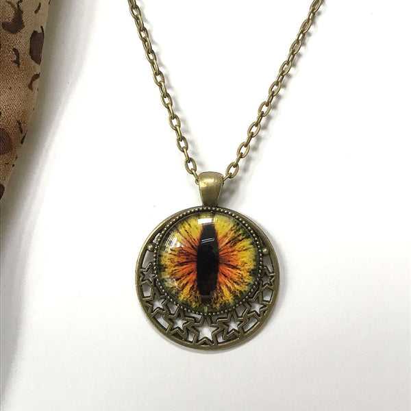 Fire Cat's Eye - Magical Stars - Antique Bronze Talisman Amulet