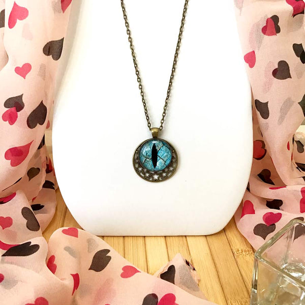 Dragon's Eye - Aqua Blue - Magical Stars - Antique Bronze Talisman Amulet