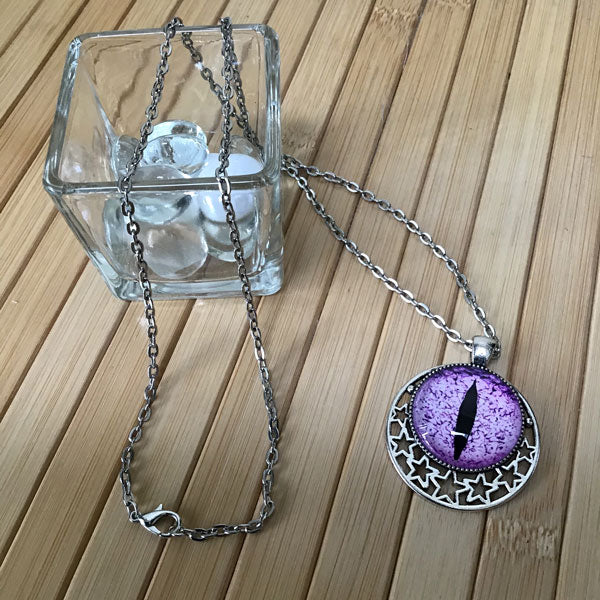 Cat's Eye - Magical Stars - Handmade Silver Talisman Amulet Necklace