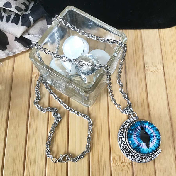 Rotating Crescent Moon - Dragon's Eye - Handmade Silver Talisman Amulet Necklace