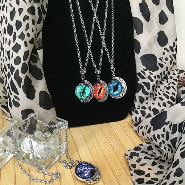 Rotating Crescent Moon - Dragon's Eye - Handmade Silver Talisman Amulet Necklace