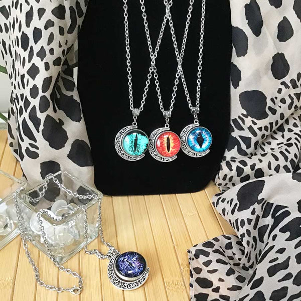 Rotating Crescent Moon - Dragon's Eye - Handmade Silver Talisman Amulet Necklace