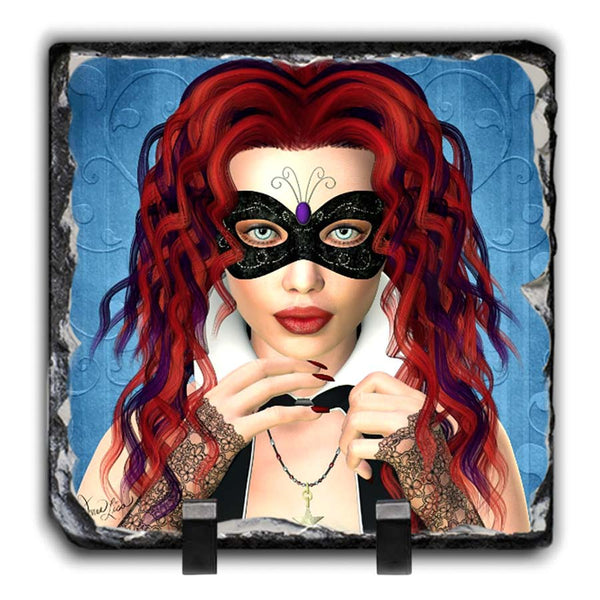 Masquerade Artwork - Slate Stone Collectible Keepsake Art by Artist Donna Lisa