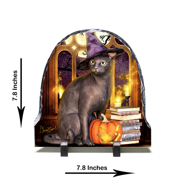 Meowgical Black Cat Artwork - Standing Slate Collectible Keepsake Art by Artist Donna Lisa