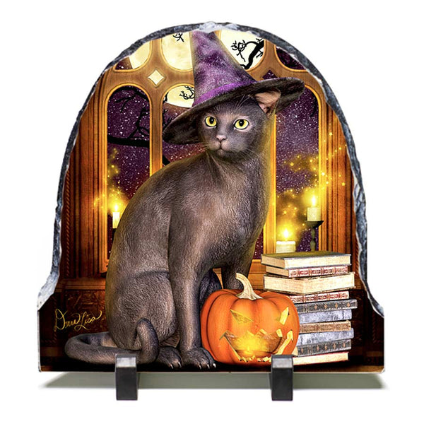 Meowgical Black Cat Artwork - Standing Slate Collectible Keepsake Art by Artist Donna Lisa