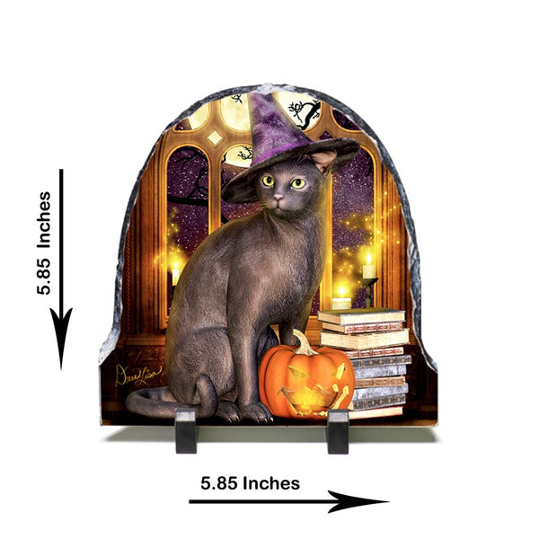 Meowgical Black Cat Artwork - Standing Slate Collectible Keepsake Art by Artist Donna Lisa