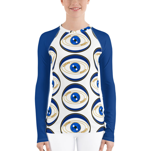 Blue Evil Eye Women's Rash Guard - Art by Donna Lisa