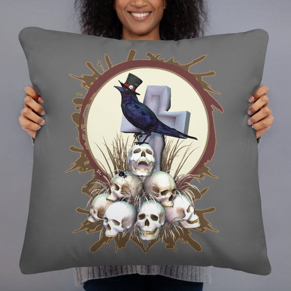Sir Raven Skully Gothic Raven Art Throw Pillow - by Donna Lisa