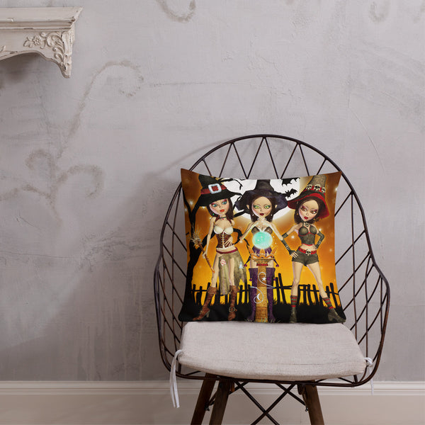 Sisters Three - Witch Art Premium Throw Pillow - by Donna Lisa (18x18)