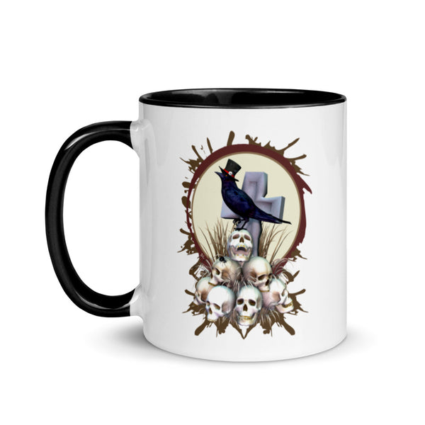 Sir Raven Skully Gothic Art  Mug - Black Handle/Color Inside - Art by Donna Lisa