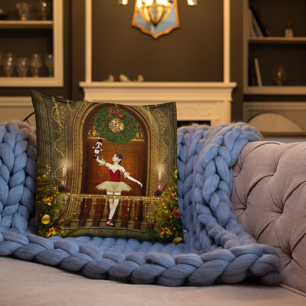 Nutcracker Ballerina Premium Throw Pillow - Art by Donna Lisa - Donna Lisa Art