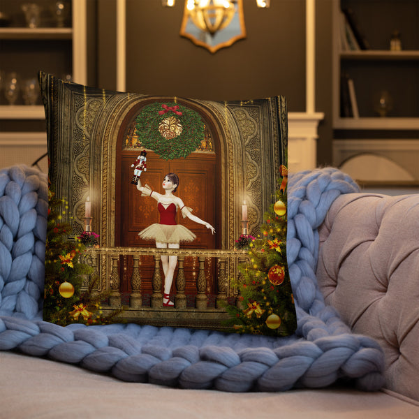 Nutcracker Ballerina Premium Throw Pillow - Art by Donna Lisa - Donna Lisa Art