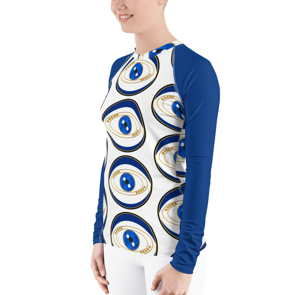 Blue Evil Eye Women's Rash Guard - Art by Donna Lisa