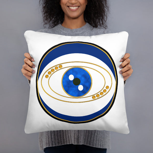 Blue Evil Eye Throw Pillow Art by Donna Lisa