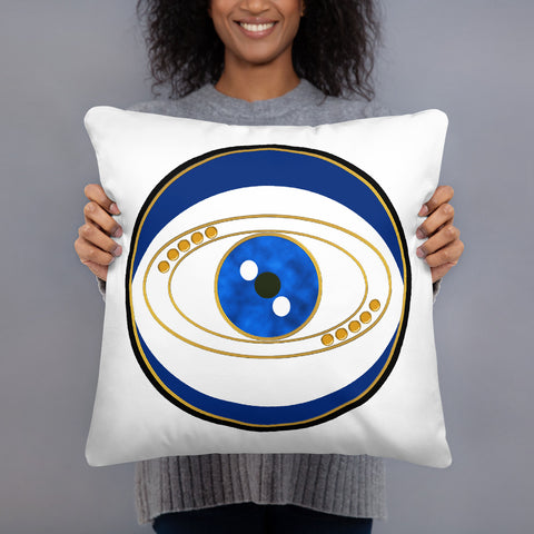 Blue Evil Eye Throw Pillow Art by Donna Lisa